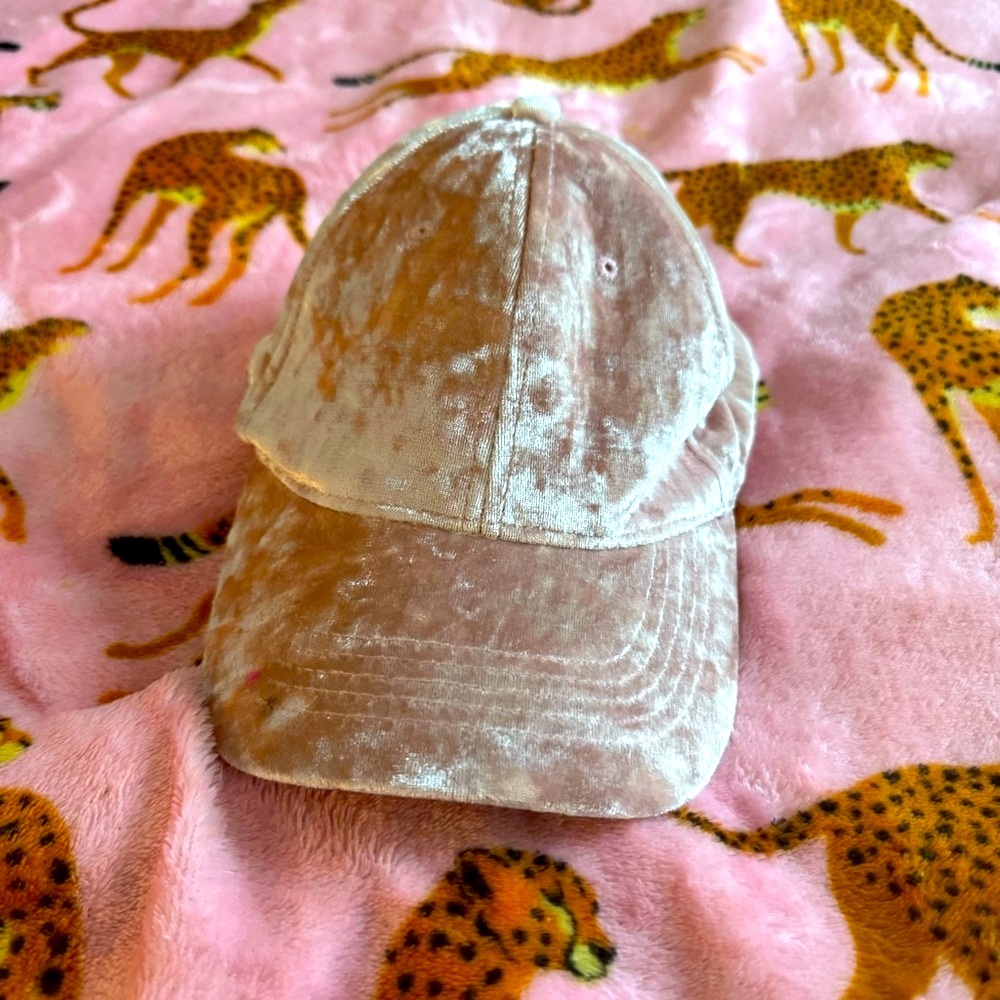 baby light pink crushed velvet adjustable hat cap
